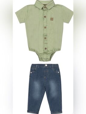 Mario Lopez Baby Boys 2 Pc Set Short Sleeve Onesie Bodysuit & Denim Jeans NWT